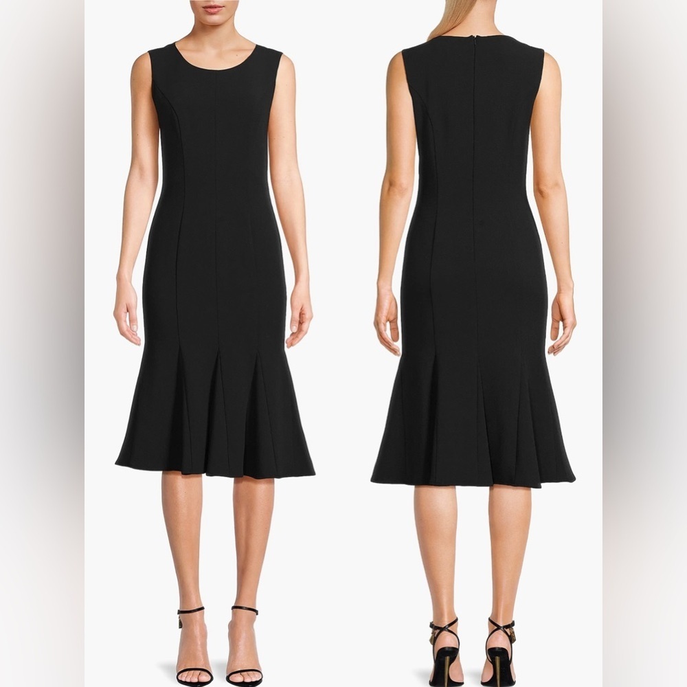 Nwot Black Halo Kashton Black Sleeveless Flounce Midi Sheath Dress Sz 2